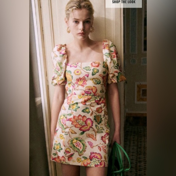 Sezane Dresses & Skirts - Sezane Womens Allya Mini Dress Aria Print Size 40 US 8 Floral Puff Sleeve